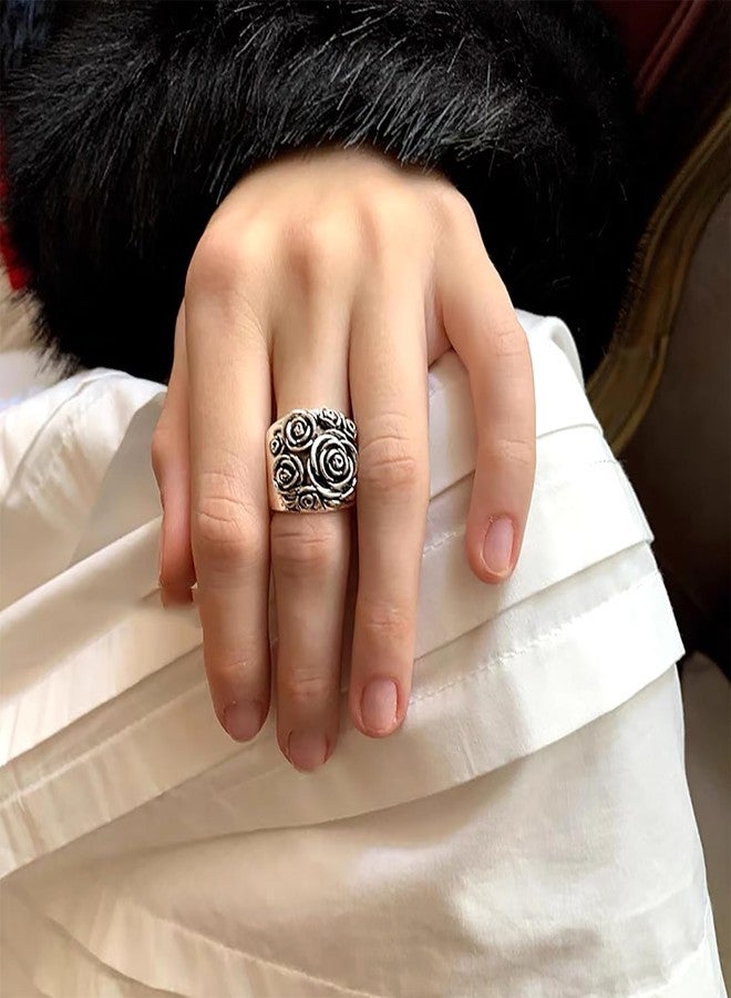 Ecooon 2pcs Vintage rose ring pack for women, 3D 925 Sterling Silver flower ring Promise Statement wedding anniversary Cocktail Party Chunky band Ring Jewelry - Image 3